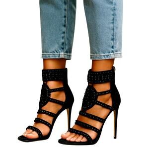 Shoe Land 11 Sandel Boots Black Women's Stiletto 5 Inch High Heels Shoes